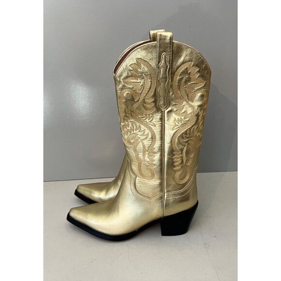 Free People Jeffrey Campbell Dagget Cowboy Boots Metallic Gold Size 7.5 - Picture 3 of 9